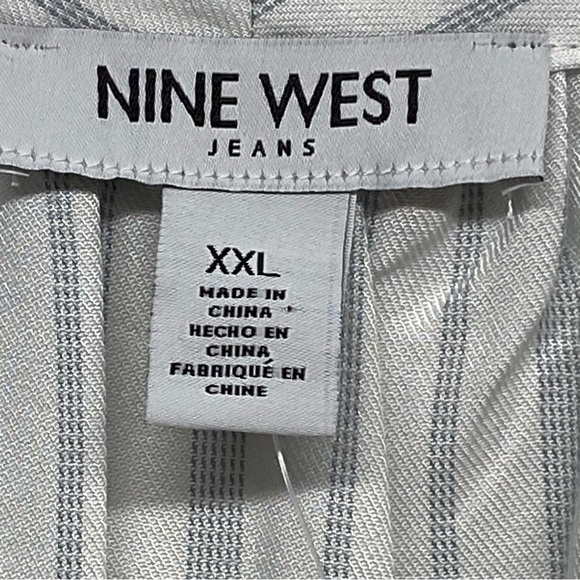 Nine West Jeans Women's XXL Woven V Neck Popover Top Stripe Blue & White Relaxed - Picture 13 of 13
